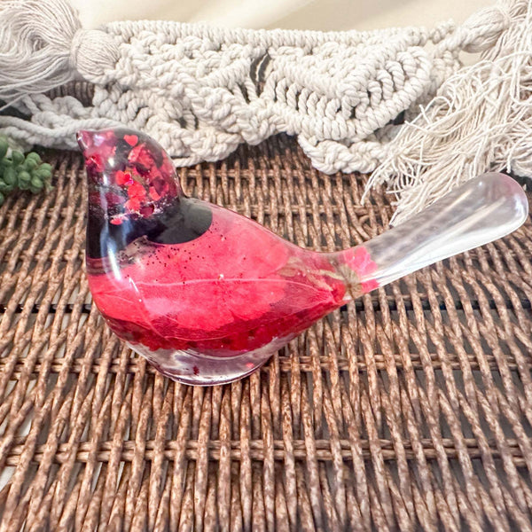 Cardinal Heartsong Pair – Handmade Resin Birds with Flowers & Glitter