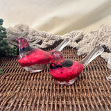 Cardinal Heartsong Pair – Handmade Resin Birds with Flowers & Glitter