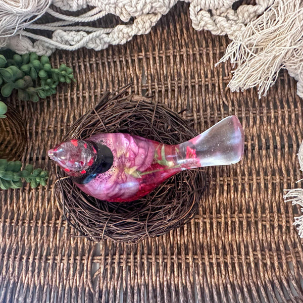 Rose Crimson Cardinal Pair – Resin Birds with Red Roses & Glitter