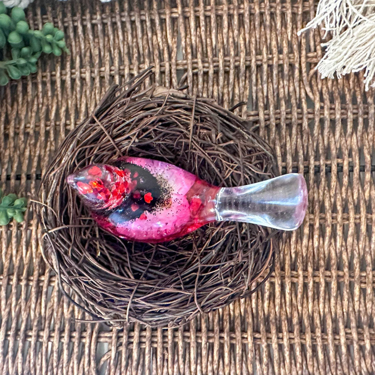 Rose Crimson Cardinal Pair – Resin Birds with Red Roses & Glitter