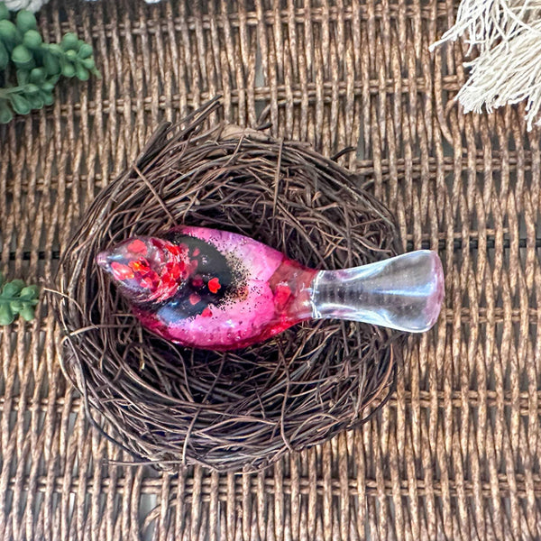Rose Crimson Cardinal Pair – Resin Birds with Red Roses & Glitter