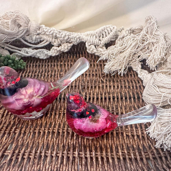 Rose Crimson Cardinal Pair – Resin Birds with Red Roses & Glitter