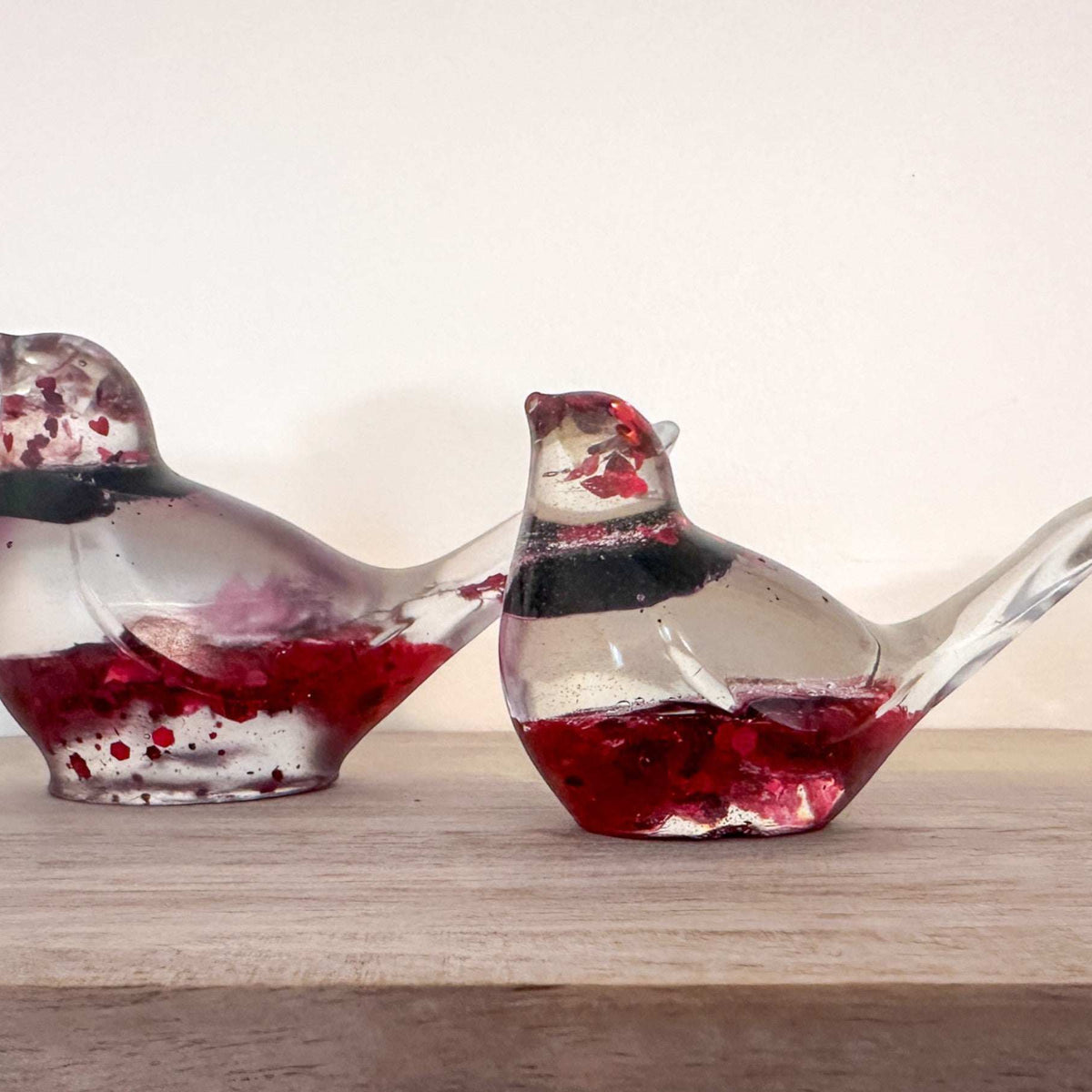 Rose Crimson Cardinal Pair – Resin Birds with Red Roses & Glitter