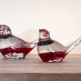 Rose Crimson Cardinal Pair – Resin Birds with Red Roses & Glitter