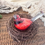 Handmade Crimson Melody  Songbird – Resin Art Bird with Real Flowers