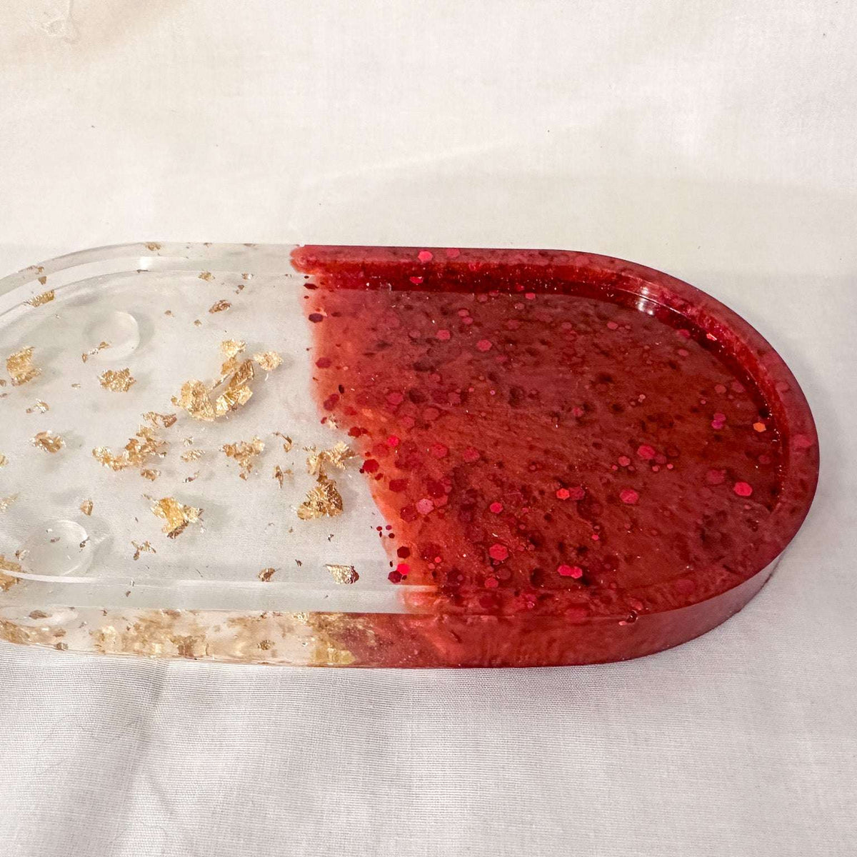 Tray - Handmade Resin Tray  - Gold, Silver, Red Accents