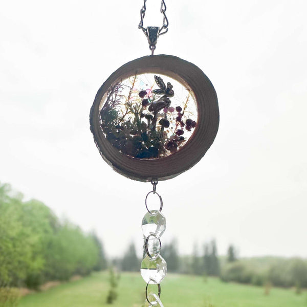 Whimsical Fairy Forest Suncatcher with Real Botanicals & Crystal Prism