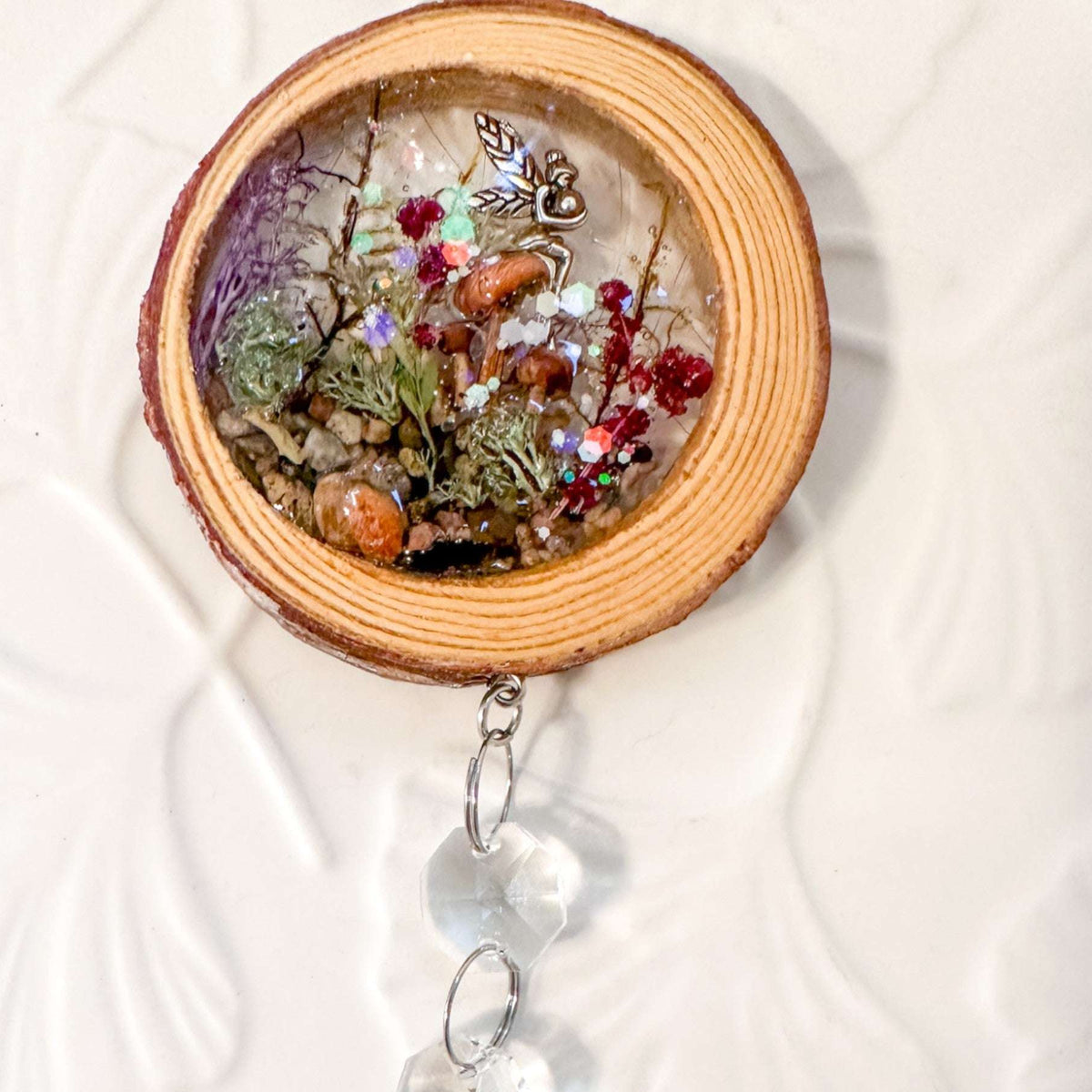 Whimsical Fairy Forest Suncatcher with Real Botanicals & Crystal Prism