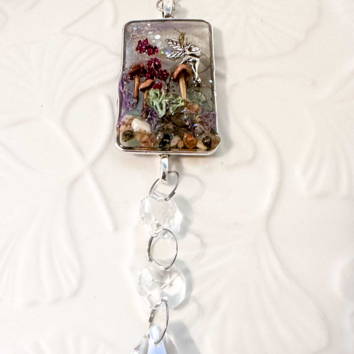 Silver Fairy Forest Suncatcher Handmade with Real Botanicals & Crystals