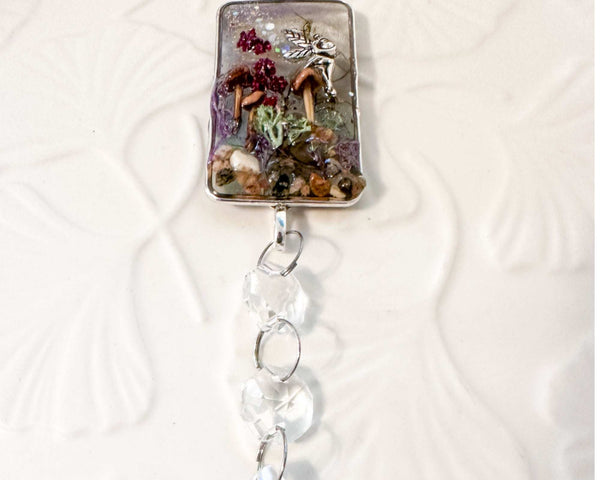 Silver Fairy Forest Suncatcher Handmade with Real Botanicals & Crystals