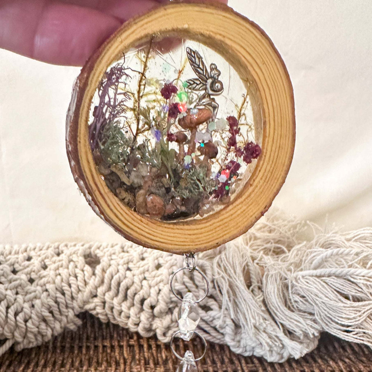 Whimsical Fairy Forest Suncatcher with Real Botanicals & Crystal Prism