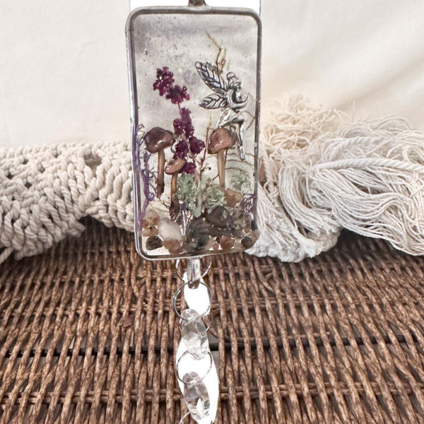 Silver Fairy Forest Suncatcher Handmade with Real Botanicals & Crystals