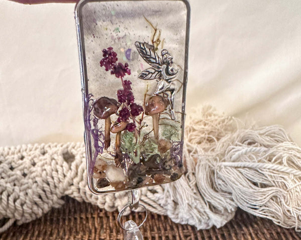 Silver Fairy Forest Suncatcher Handmade with Real Botanicals & Crystals