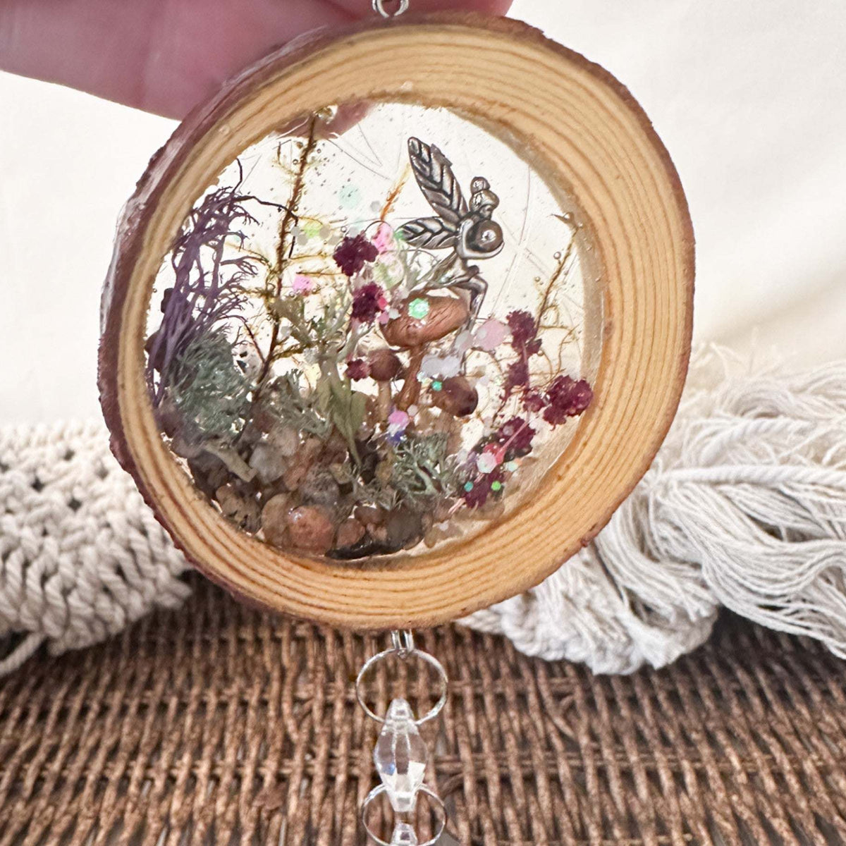 Whimsical Fairy Forest Suncatcher with Real Botanicals & Crystal Prism