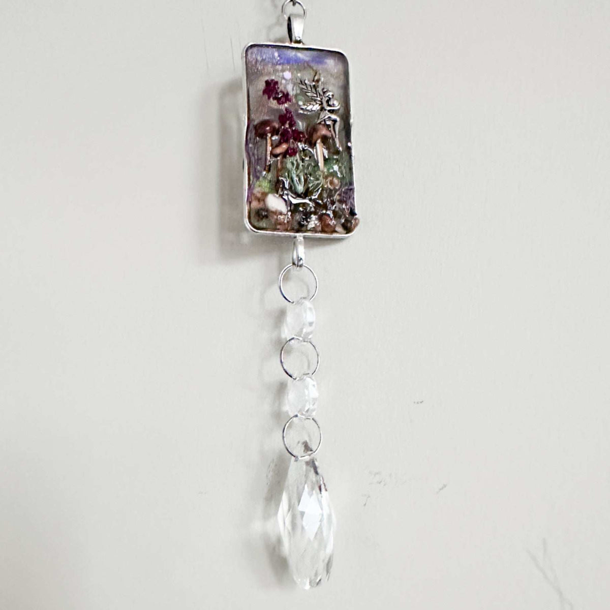 Silver Fairy Forest Suncatcher Handmade with Real Botanicals & Crystals