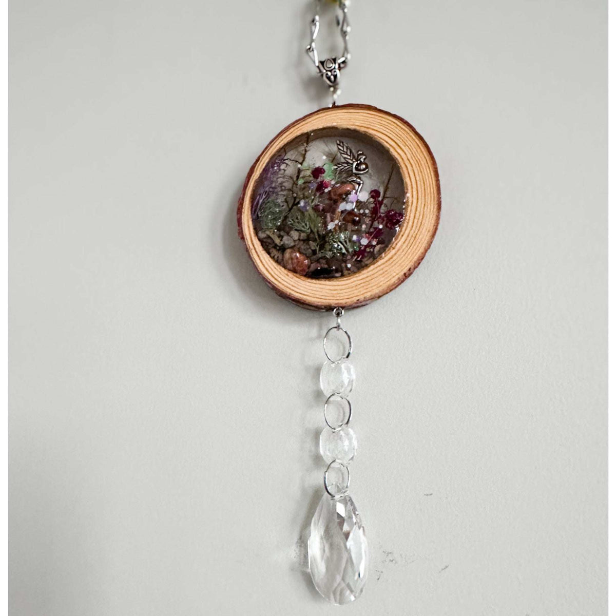 Whimsical Fairy Forest Suncatcher with Real Botanicals & Crystal Prism