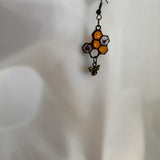 Honey Bee Charm Earrings - Handmade Resin Honeycomb & Flower Earrings