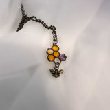 Honey Bee Necklace - Handmade Honeycomb Resin Pendant with Flowers