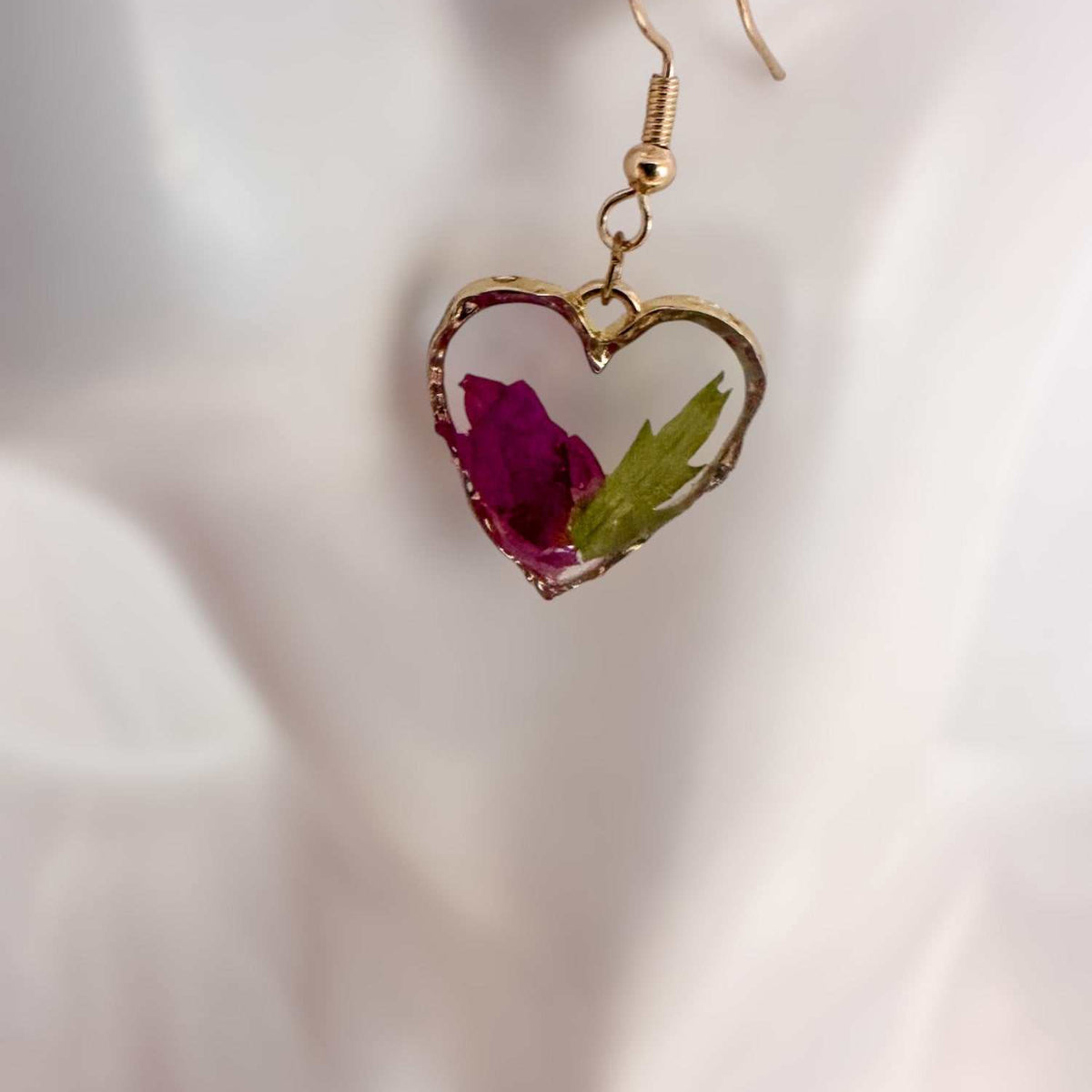 Rose Garden Hearts – Handmade Real Rose Petal & Botanical Earrings