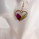 Rose Garden Hearts – Handmade Real Rose Petal & Botanical Earrings