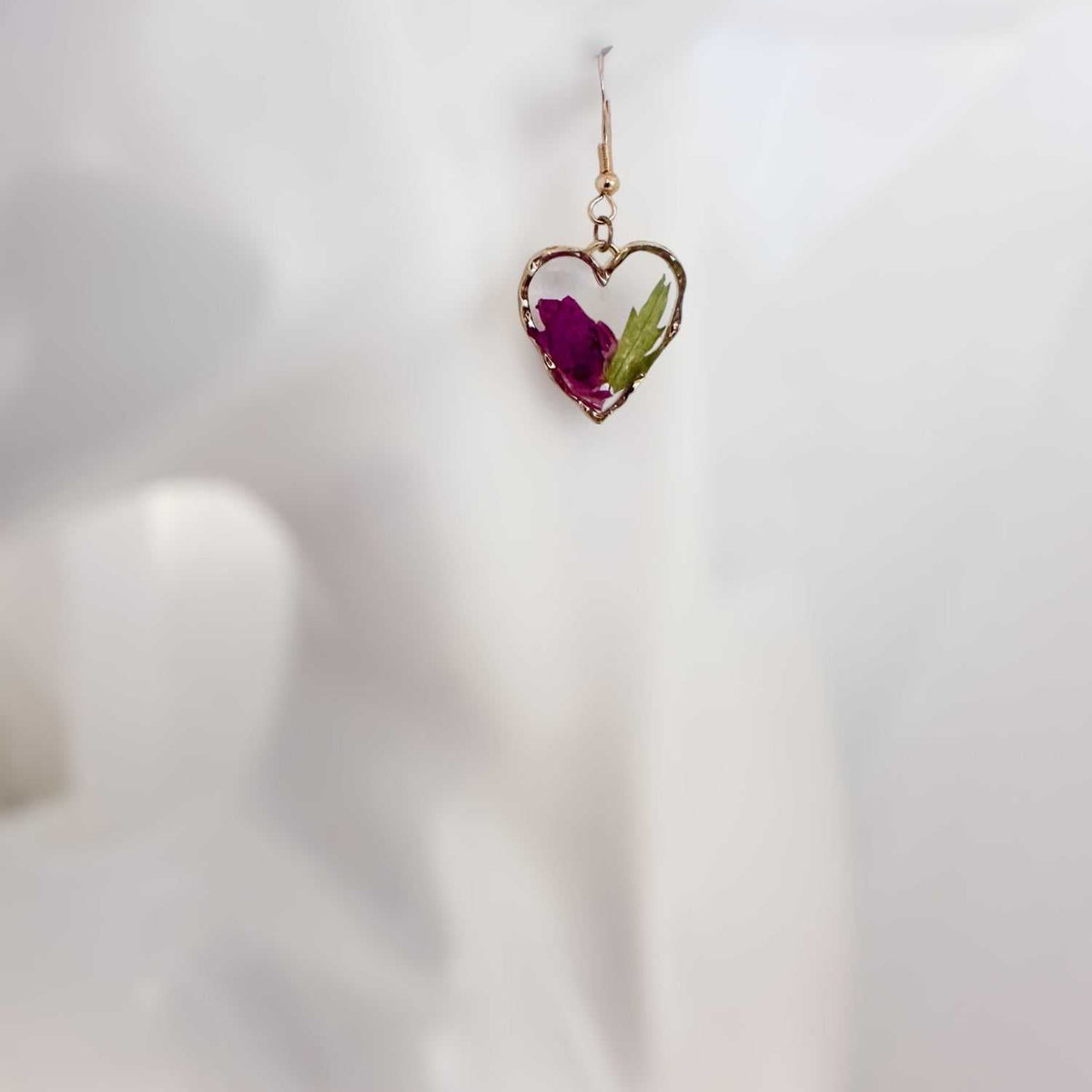 Rose Garden Hearts – Handmade Real Rose Petal & Botanical Earrings