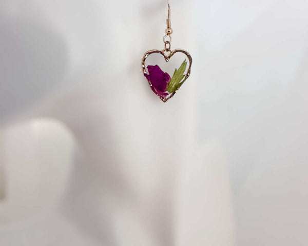 Rose Garden Hearts – Handmade Real Rose Petal & Botanical Earrings