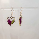 Rose Garden Hearts – Handmade Real Rose Petal & Botanical Earrings