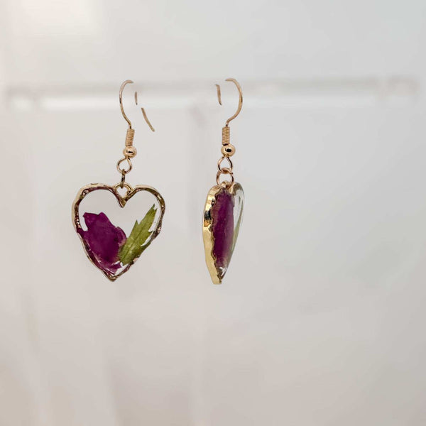 Rose Garden Hearts – Handmade Real Rose Petal & Botanical Earrings