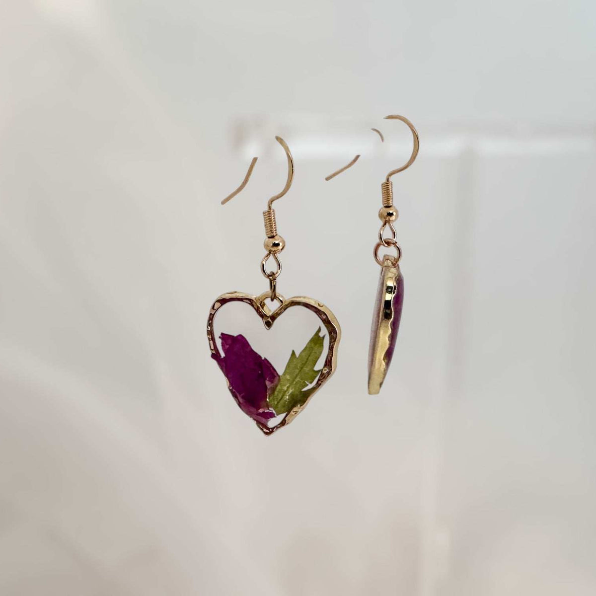 Rose Garden Hearts – Handmade Real Rose Petal & Botanical Earrings