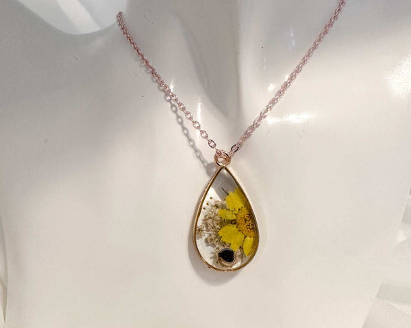 Birth Month Teardrop Pendant -  Custom Order Real Pressed Flower Jewelry