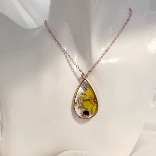 Birth Month Teardrop Pendant Custom Order Real Pressed Flower