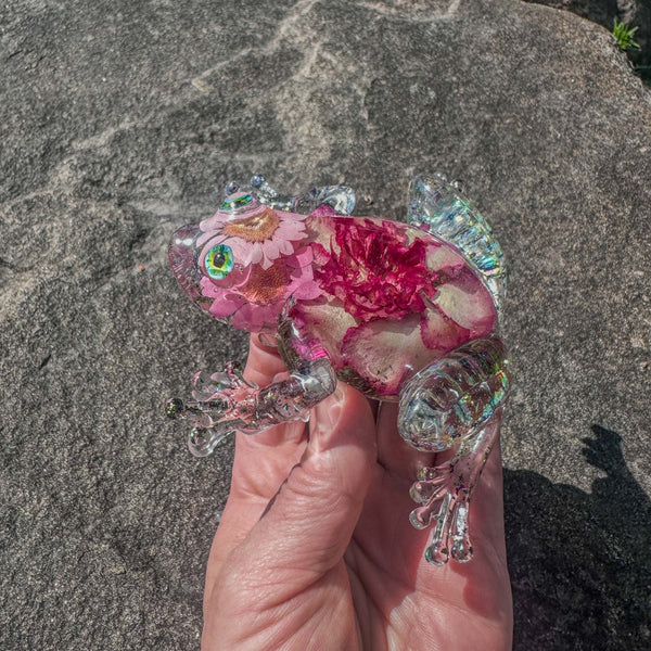 Frogs in Bloom - Handmade Dried Floral Whimsical Resin Frog Decor
