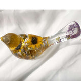 Sun-Kissed Songbird sunflower resin bird decor with real dried sunflower and gold leaf base