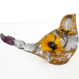 Sun-Kissed Songbird sunflower resin bird decor with real dried sunflower and gold leaf base