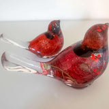 Scarlet Hearts resin bird pair with real roses and red heart glitter, handmade in Canada