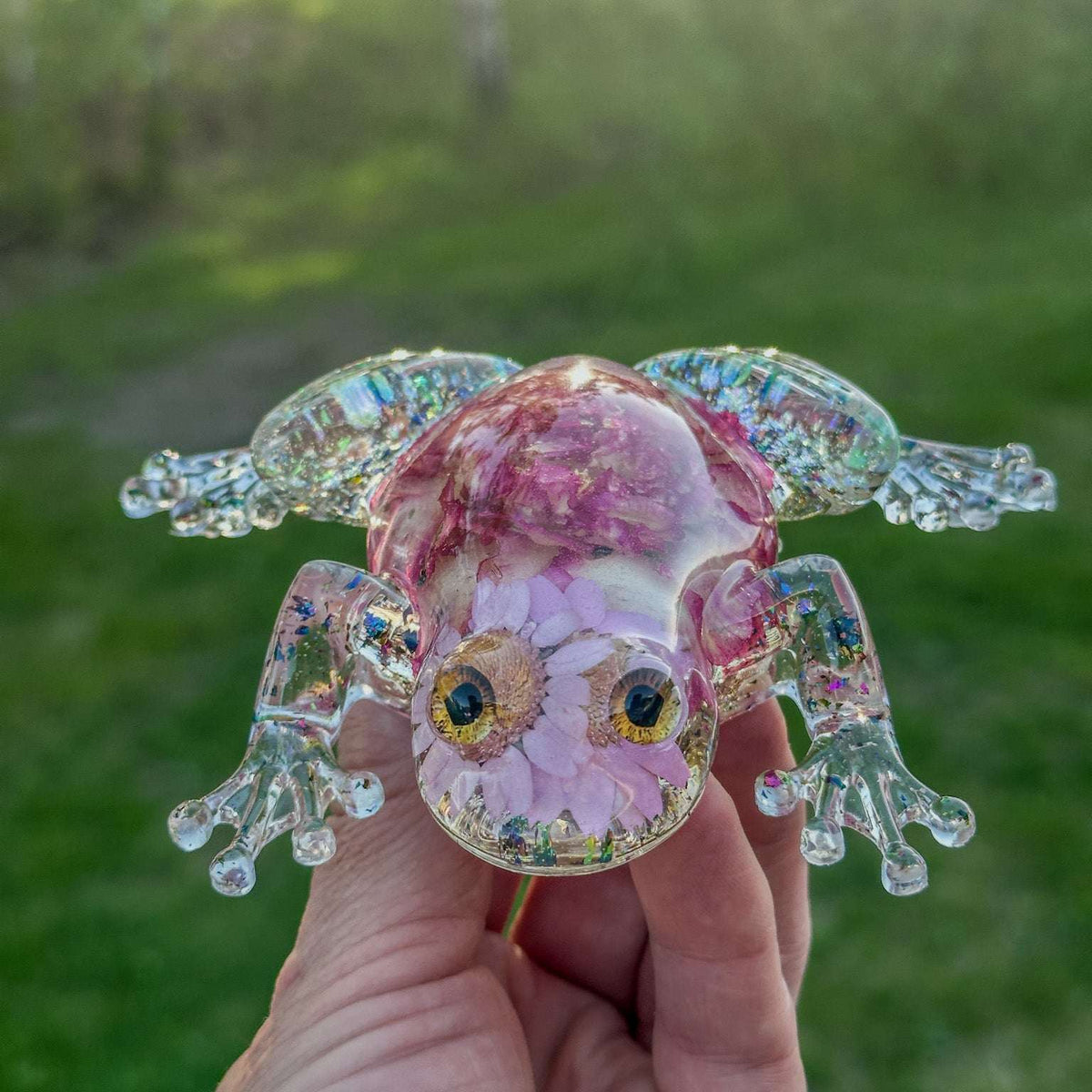 Frogs in Bloom - Handmade Dried Floral Whimsical Resin Frog Decor