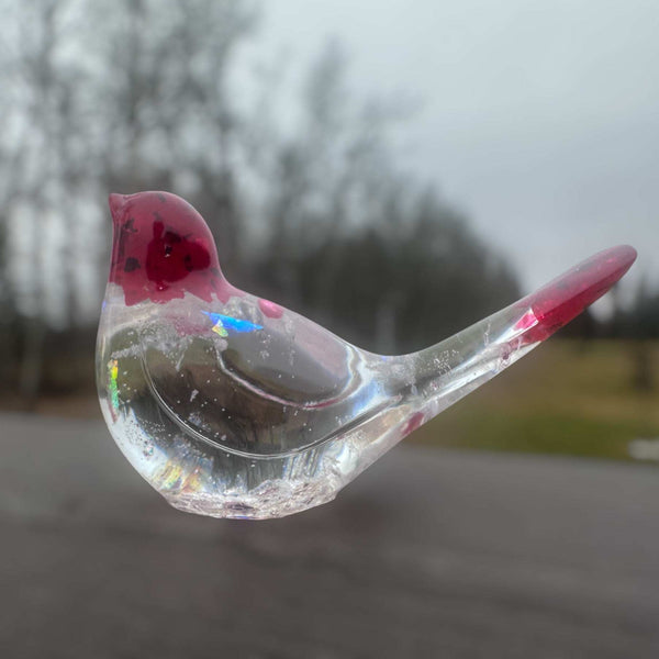 Crimson Starling – Handmade Resin Bird Red Chips & Iridescent Flakes