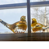 Golden Straw Duo strawflower resin bird pair with real preserved yellow strawflowers, handmade Canada