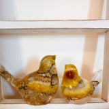 Golden Straw Duo strawflower resin bird pair with real preserved yellow strawflowers, handmade Canada
