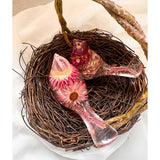 Rosy Nest Duo pink strawflower resin bird pair nestled together in a natural twig nest