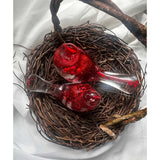 Lovebirds red glitter resin bird pair with chunky red hearts and shimmer, handmade Canada