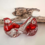 Lovebirds red glitter resin bird pair with chunky red hearts and shimmer, handmade Canada