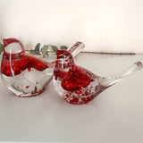 Lovebirds red glitter resin bird pair with chunky red hearts and shimmer, handmade Canada
