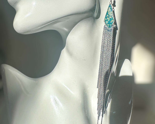 Blooming Tassel Long Chain Dangle Earrings - Handmade Pressed Flowers