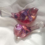 iolet Bloom Duo fuchsia floral resin bird pair with real dried purple and pink flowers, handmade Canada