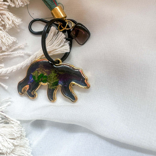 Northern Lights Shimmer Bear - Handmade Resin Aurora Keychain