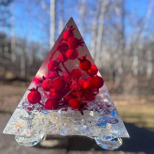 Handmade Berry Red Resin Pyramid - Winter Wonderland Night Decor