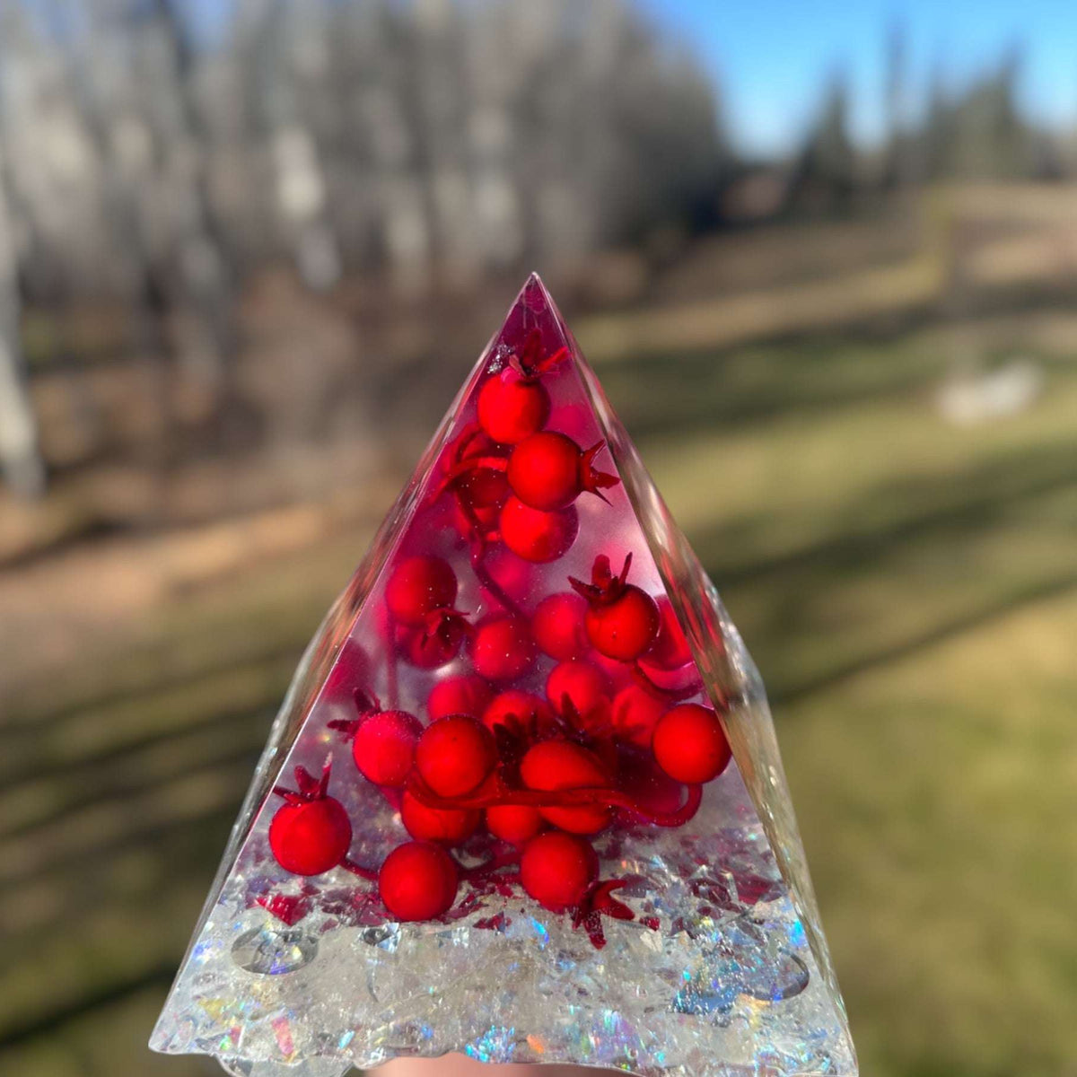 Handmade Berry Red Resin Pyramid - Winter Wonderland Night Decor