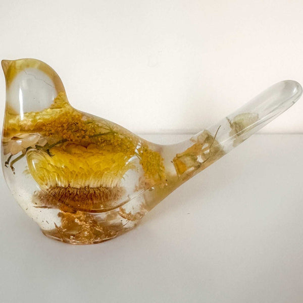 Handmade Golden Garden Songbird - Sunshine Strawflower Resin Bird