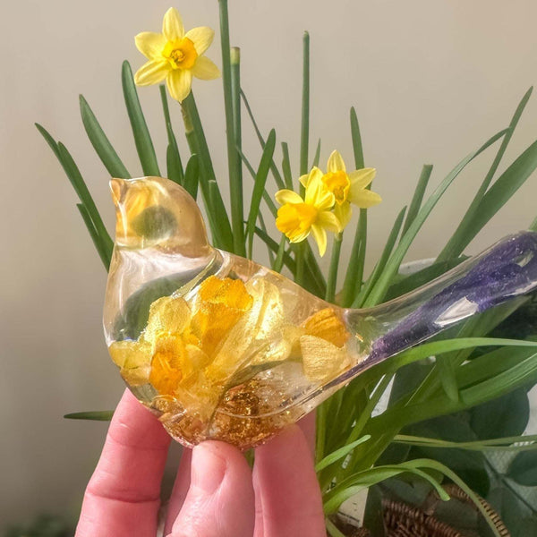 Springs First Songbird - Handmade Daffodil & Crocus Resin Bird